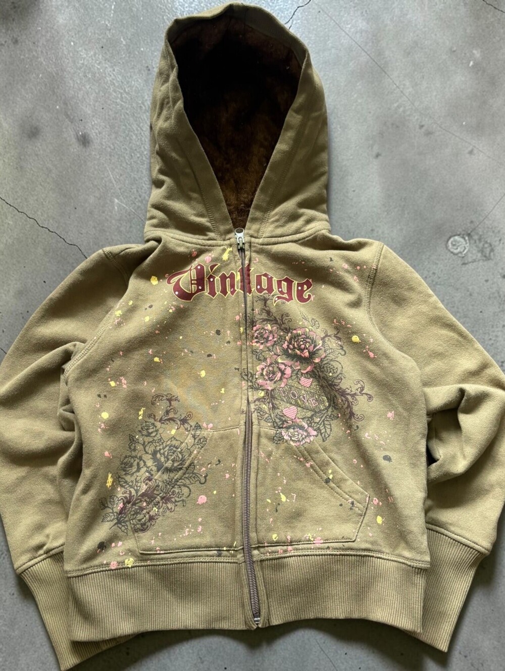 Y2K Route 66 Rhinestone Hoodie Faux Fur Sherpa Lined Hood Womens XXS Sweater